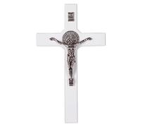 Drewniane Krzyże Croix suspendue de Saint Benoît avec croix de la passion en bois de hêtre (blanc, 18 x 10 x 1,8 cm)