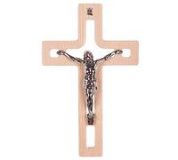 Drewniane Krzyże Croix suspendue moderne en bois avec croix de la passion - Surface lisse - En bois de hêtre (naturel, 25 x 16 x 1,6 cm)