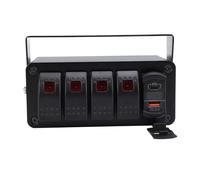 Drfeify Boîte d'interrupteur à Bascule à 4 Gangs, Panneau en Aluminium étanche avec Affichage de Tension USB et Interrupteurs 20A pour Camping-car, Camion, Bateau, UTV (Lumière rouge)