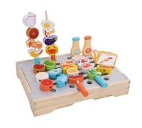 Drfeify Ensemble de Nourriture de Jeu de Barbecue en Bois pour Enfants Améliore la capacité et la Coordination œil-Main pour Les Enfants de Plus de 3 Ans Idéal pour Les Petits Chefs Jouet de Cuisine