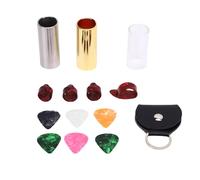 Drfeify Jeu de Médiators de Guitare en Acier Inoxydable, Conçu pour la Précision, Trio de Diapositives, Verre Borosilicate et Plus Encore, Kit d'accessoires Complet avec Support et Sac, pour Basse,