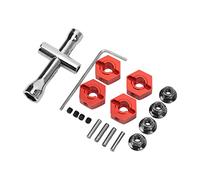 Drfeify Kit de Moyeu Hexagonal de Roue de 14 Mm, Adaptateur Hexagonal de Roue de Mise à Niveau Universel en Alliage D'aluminium avec Douille Cruciforme et clé, pour Voiture 1/10 RC (Rouge)