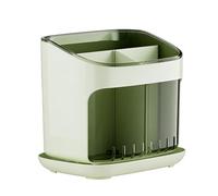 Drfeify Porte-ustensiles, Organisateur de Rangement de Couverts en Céramique Moderne avec Bac d'égouttage pour Fourchettes, Cuillères et Couteaux, Idéal pour Comptoir de Cuisine (Vert Transparent