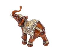 Drfeify Statue d'éléphant en Résine Peinte à la Main, Décoration avec Tronc vers Le Haut, Finition Grain de Bois, Base Stable pour la Maison, Le Bureau, l'étagère, la Cheminée, la Décoration du
