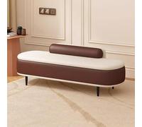 DRFGHK Banc de rangement ottoman avec siège, boîte d'entrée, coussin lombaire moderne pour salon, coussin lombaire, repose-pieds en cuir synthétique (curry + beige, 60 cm)