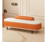 DRFGHK Banc de rangement ottoman avec siège, boîte d'entrée, coussin lombaire moderne, repose-pieds en cuir synthétique, pour salon, coussin lombaire (orange + beige, 60 cm)