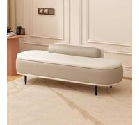 DRFGHK Banc de rangement ottoman avec siège, boîte d'entrée, coussin lombaire moderne, repose-pieds en cuir synthétique pour salon, coussin lombaire (beige + gris clair, 100 cm)