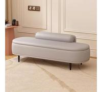 DRFGHK Banc de rangement ottoman avec siège, boîte d'entrée, coussin lombaire moderne, repose-pieds en similicuir (gris clair, 60 cm)