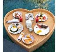 DRFGHK Barre de Service Portable Polyvalente, en Forme cœur, adaptée aux flotteurs Piscine, bancs Sable, spas et fêtes (Taille : 85 x 82),Beige-85X82X15