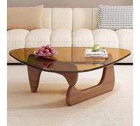 DRFGHK Base en bois massif, plateau en verre transparent, table d'appoint moderne vintage. Idéale pour le salon, la terrasse