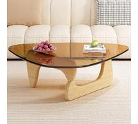 DRFGHK Base en bois massif, plateau en verre transparent, table d'appoint moderne vintage. Idéale pour le salon, la terrasse