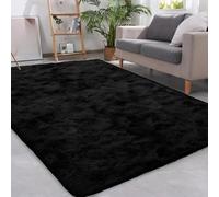 DRFGHK Tapis pelucheux à poils longs pour chambre à coucher et chambre d'enfant - Tapis en peluche douce et confortable - Noir - 160 x 230 cm
