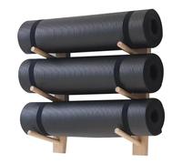 DRFGHK Wooden Yoga Mat Stands, Adjustable Metal Wall Mount Exercise Rack, Hanging Storage Shelf for Foam Roller, Home Workout Organizer