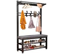 DRFGNF Banc de Rangement à Chaussures Moderne avec siège rembourré 4 en 1 pour entrée 5 Crochets Amovibles Design Noir élégant pour Chambre et Couloir Dimensions : 12,9" P x 39,