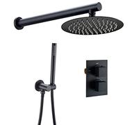 DRFGNF Ensemble de Douche Ensemble de Robinet de Douche Noir Mat Robinet de Douche à Effet Pluie Mural pour Salle de Bain Système de Douche à Valve thermostatique Pommeau de Douche 8-12" avec Flexi