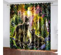DRFQSK Lot De 2 Rideau Occultant Thermiques Phonique Enfant 3D Loup Animal De La Forêt Motif Rideaux Grande Largeur À Oeillets 117 X 230 Cm（L X H） Décoration De Fenêtre pour Moderne Chambre