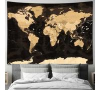 Drgilau Tapisserie murale éducative ancienne carte du monde, carte noire, vintage, Asie, Europe, topographie de ville du Sud, décoration murale, carte du monde pour salon, bureau, 152,4 x 101,6 cm