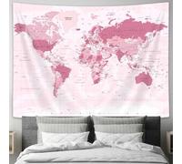Drgilau Tapisserie murale éducative carte du monde rose vintage Asie Europe ville du Sud Amérique Afrique Tapisseries décoration, cartes du monde art mural pour salon bureau 203,2 x 152,4 cm