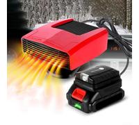 Drhomeam Chauffage de voiture, chauffage de voiture avec ventilateur et ports USB doubles adaptateurs pour batterie 18V, chauffage de voiture portable pour dégivrer le pare-brise de voiture, rotation