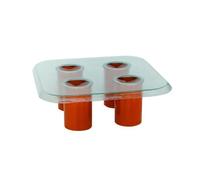DRIADE table basse COUPELLE (Dessus clair et jambes orange sanguine RAL 2002 - Verre et acier peint)