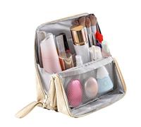 driattie Trousse De Maquillage Debout - Trousse à Pinceaux | Pochette Autoportante Étanche Organisateur Multifonction Compartiments Multiples Portable Voyage Cosmétiques Femmes Adolescents Miroir