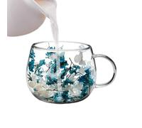Dried Flower Coffee Glass Cups - Decorative Beverage Holders for Hosting | Handcrafted Flower Infused Cups with Artistic Charm, NonToxic Material, Comfortable Grip & Versatile Usage for Kitchen