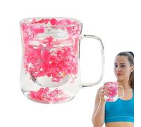 Dried Flowers Glass Cups - Double Wall Handle Dried Flowers Design | Clear Cups For Women Her Hot Cold Drinks Tea - Coffee Mum Grandma Daughter Son Birthday Christmas Mothers Day Valentines