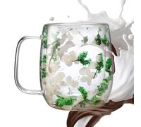 Dried Flowers Glass Tea Cup - Double Wall Glass Mug, verre pour café | Elegant Tea Mug, Flower Infused Glass Cup, Tea, Cappuccino, Cold Drink Glass, Decorative Tea Cup for Home