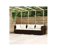 Driezitsbank met kussens poly rattan bruin317500