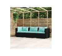 Driezitsbank met kussens poly rattan zwart317533