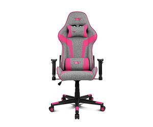 DRIFT GAMING Chair DR90 -DR90GP - Chaise de Jeu Professionnelle, Tissu, accoudoirs rembourrés 2D, Base en Nylon renforcé, Piston de Classe 4, Inclinaison, Coussin Lombaire/Cervical, Gris/Rose