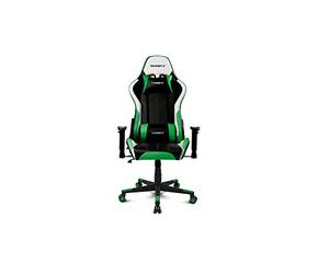 Drift Gaming DR175GREEN- Chaise de jeu professionnelle, similicuir, accoudoirs réglables 2D, piston classe 4, pivotant, mécanisme papillon, coussin lombaire et cervical, noir/blanc/vert