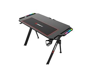 DRIFT GAMING DRDZ150 - Table de Jeu Fibre de Carbone recouvert d'un Tapis de Souris Pleine Taille, Support de Casque et Tasse, d'une Extension latérale RGB, d'un Organisateur de câbles, Noire