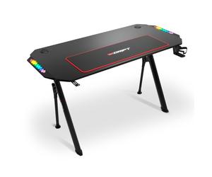 DRIFT GAMING DRDZ175RGB - Table de Jeu avec Plateau en Fibre de Carbone, Porte-Boisson et Casque, côtés RGB réactifs au Son, Tapis 80 x 30 cm, Noir