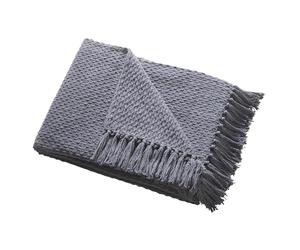 Drift Home - Couverture Plaid Charbon avec Pompon (200 x 200 cm) - Coton Recy urable - Tissée/Texturée pour Canapé - Grise Extra Large