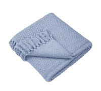 Drift Home - Jeté bleu avec pompon (200 x 200 cm) - Coton recyclé durable - Couverture tissée en bleu - Tissé en panier - Couverture texturée pour canapé bleu - Couverture bleue/jet de lit extra large