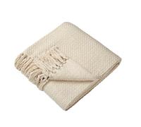 Drift Home - Jeté crème avec Pompon (180 x 130 cm) - Coton recyclé Durable - Couverture tissée en crème - Tissé en Panier - Couverture texturée pour canapé crème - Couverture crème/Jet de lit Grand