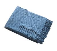 Drift Home - Jeté de lit bleu sarcelle avec pompons (180 x 130 cm) - Couverture tissée en coton recyclé durable - Tissage en panier - Couverture de canapé texturée