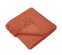 Drift Home - Jeté en Terre Cuite avec Pompons (180 × 130 cm) - Plaid tissé Durable en Coton recyclé - Jeté texturé pour canapé Terracotta - Grande Couverture décorative Orange pour lit ou Sofa