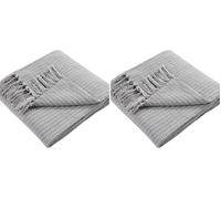 Drift Home - Jeté Gris avec Pompon (180 x 130 cm) - Coton Recyclé Durable - Couverture Tissée à Rayures - Jeté de Canapé Texturé - Couverture/Jet de Lit - Décoration d'Intérieur (Lot de 2)