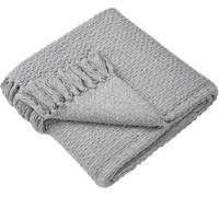 Drift Home - Jeté Gris avec Pompon (200 x 200 cm) - Coton Recyclé Durable - Couverture Tissée en Panier - Texturée pour Canapé - Jet de Lit Extra Large