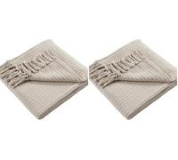 Drift Home - Jeté Naturel avec Pompon (180 x 130 cm) - Coton Recyclé Durable - Couverture Tissée à Rayures - Jeté de Canapé Texturé - Décoration d'Intérieur (Lot de 2)