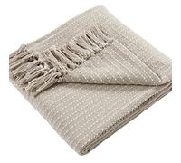 Drift Home - Jeté Naturel avec Pompon (180 x 130 cm) - Coton recyclé Durable - Couverture tissée à Rayures en Naturel - Jeté de canapé texturé Naturel - Couverture Naturelle - Décoration d'intérieur