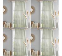 Drift Home - Panneau de Rideau en Coton Semi-Transparent Vert Sauge - 140 x 137 cm - Coton recy urable - Rideau de fenêtre en Voile/Voilage (Lot de 4)