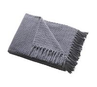 Drift Home - Plaid Anthracite avec Pompon (180 x 130 cm) - Coton recyclé Durable - Couverture tissée en Charbon - Tissage en Panier - Couverture de canapé texturée Anthracite - Grande