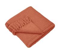 Drift Home - Plaid en Terre Cuite avec Pompon (200 x 200 cm) - Coton Recyclé Durable - Couverture Tissée/Texturée Orange Extra Large