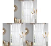 Drift Home - Rideau en Coton Semi-Transparent Blanc - 140 x 122 cm - Coton recy urable - 1 Panneau de Rideau en Blanc - Rideau Transparent Blanc - Voile/Filet Blanc pour fenêtre (Lot de 3)