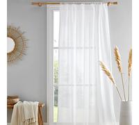 Drift Home - Rideau en Coton Semi-Transparent Blanc - 140 x 122 cm - Coton recyclé Durable - 1 Panneau de Rideau en Blanc - Rideau Transparent Blanc - Voile/Filet Blanc pour fenêtre