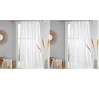 Drift Home - Rideau en Coton Semi-Transparent Blanc - 140 x 228 cm - Coton recy urable - Voile Blanc - pour fenêtre (Lot de 2)