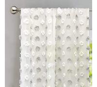 DriftAway Olivia - Lot de 2 Rideaux de fenêtre Transparents en Mousseline de Soie - Brodés avec Pompons - 130 cm x 210 cm - avec Passe-Tringle (Gris/Blanc)